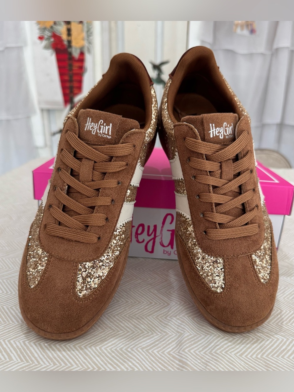 Brown Glitter Suede Active Sneakers - Corkys